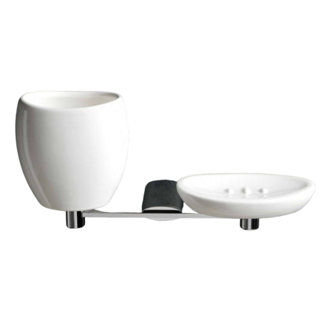 Stilhaus Aria настенные керамические мыльница + стакан цвет хром - белая керамика AR14(08-BI)