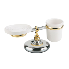 Stilhaus Giunone настольные керамические мыльница + стакан цвет хром - золото G15М(02)