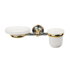 Stilhaus Giunone, настенные керамические мыльница + стакан, цвет бронза/дерево