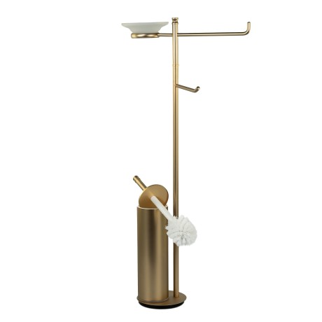 Stilhaus Hashi, cтойка h73 см: стеклянная мыльница/полотенцедержатель/бумагодержатель/ёрш металлический, цвет матовое золото