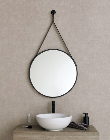 Stilhaus, круглое зеркало 60 см на кожаном ремне с крючком для подвеса, цвет черный матовый