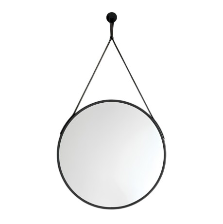 Stilhaus, круглое зеркало 60 см на кожаном ремне с крючком для подвеса, цвет черный матовый