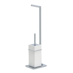 Stilhaus Urania стойка: бумагодержатель + ерш керамический цвет никель сатин - белая керамика U20(36-BI)