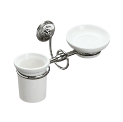 Stilhaus Idra настенные керамические стакан + мыльница цвет бронза - белая керамика I14(25-BI)