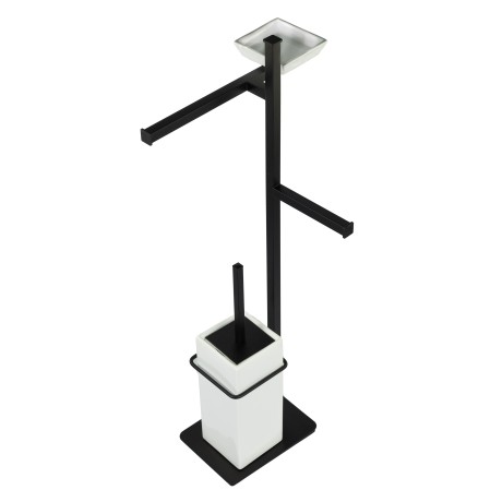 Stilhaus Urania стойка: мыл. + полотенцед. + бумагодер. + ёрш кер. цвет чер. мат. - бел. керамика U21(23-BI)