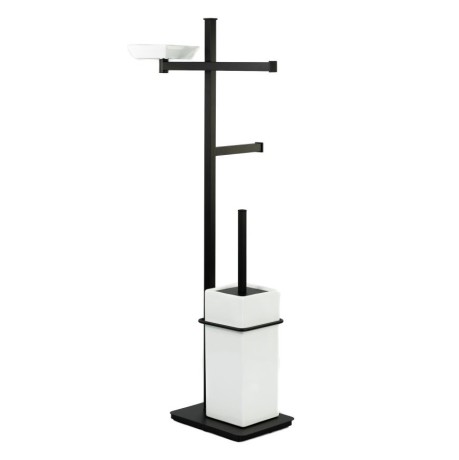 Stilhaus Urania стойка: мыл. + полотенцед. + бумагодер. + ёрш кер. цвет чер. мат. - бел. керамика U21(23-BI)
