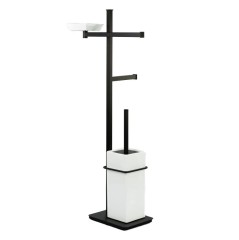 Stilhaus Urania стойка: мыл. + полотенцед. + бумагодер. + ёрш кер. цвет чер. мат. - бел. керамика U21(23-BI)